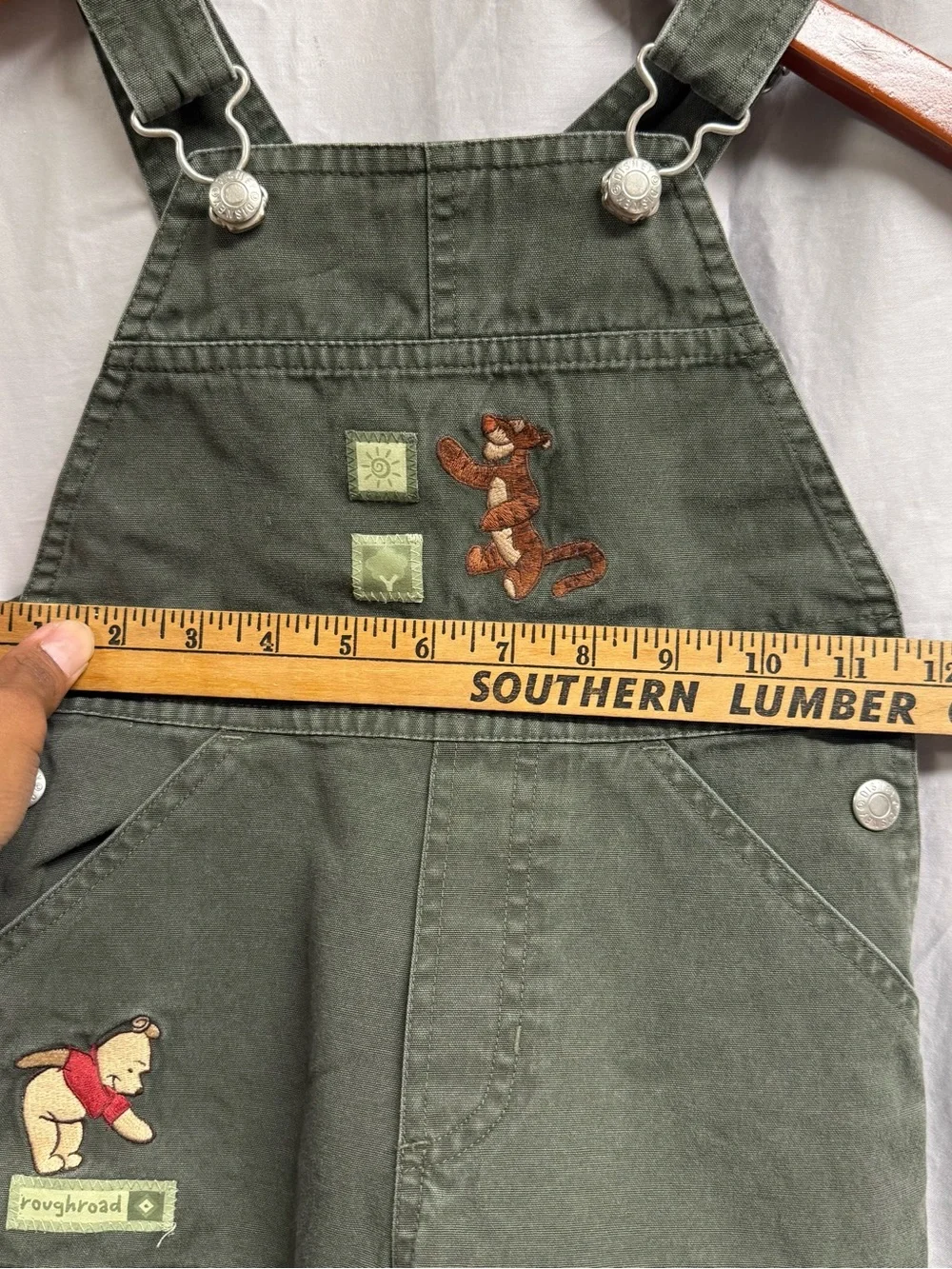 VINTAGE olive Green Winnie the Pooh Embroidered Kids Overalls